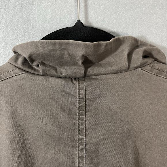 Eileen Fisher Womens Ruffle Collar Jacket Medium Tan Stretch Button Down‎ Blazer - Picture 4 of 11